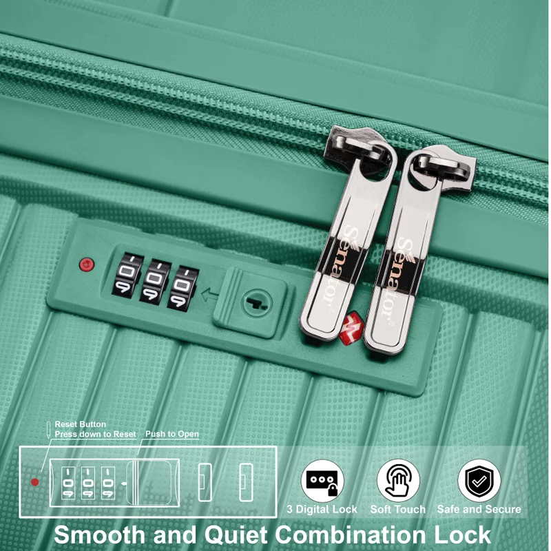 Senator  unisex hard case carry on luggage lightweight pp fashion trolley luggage with 360° degree 4 twin wheel and safe zippers kh1010 green  | Best Price UAE